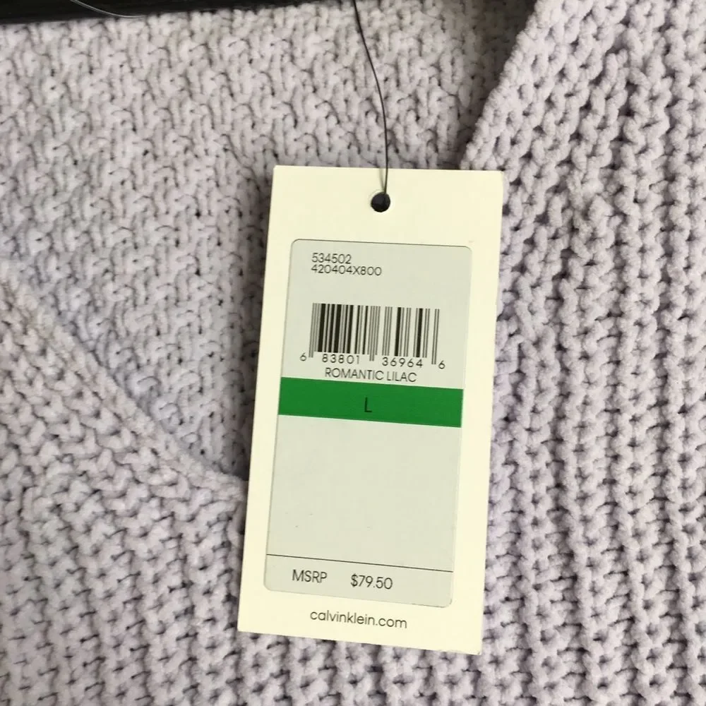 NWT CALVIN KLEIN JEANS MINIMALIST LAVENDER CHUNKY KNIT V NECK PULLOVER SWEATER L